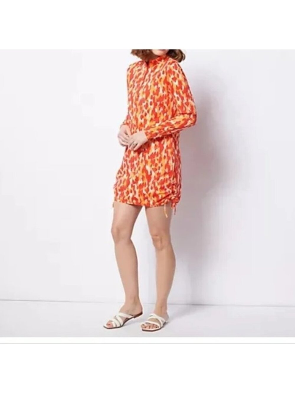 Zuda Cover Up Small UPF 50 Half Zip Ruching Detail True Red Abstract Swim NEW